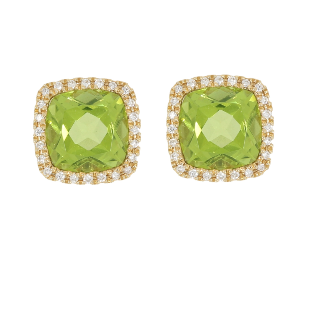 Peridot Ohrstecker aus Gelbgold mit Diamanten I © Rozet & Fischmeister
